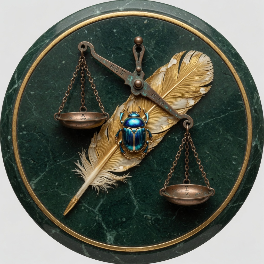 University seal: ostrich feather crossed with merchant scales